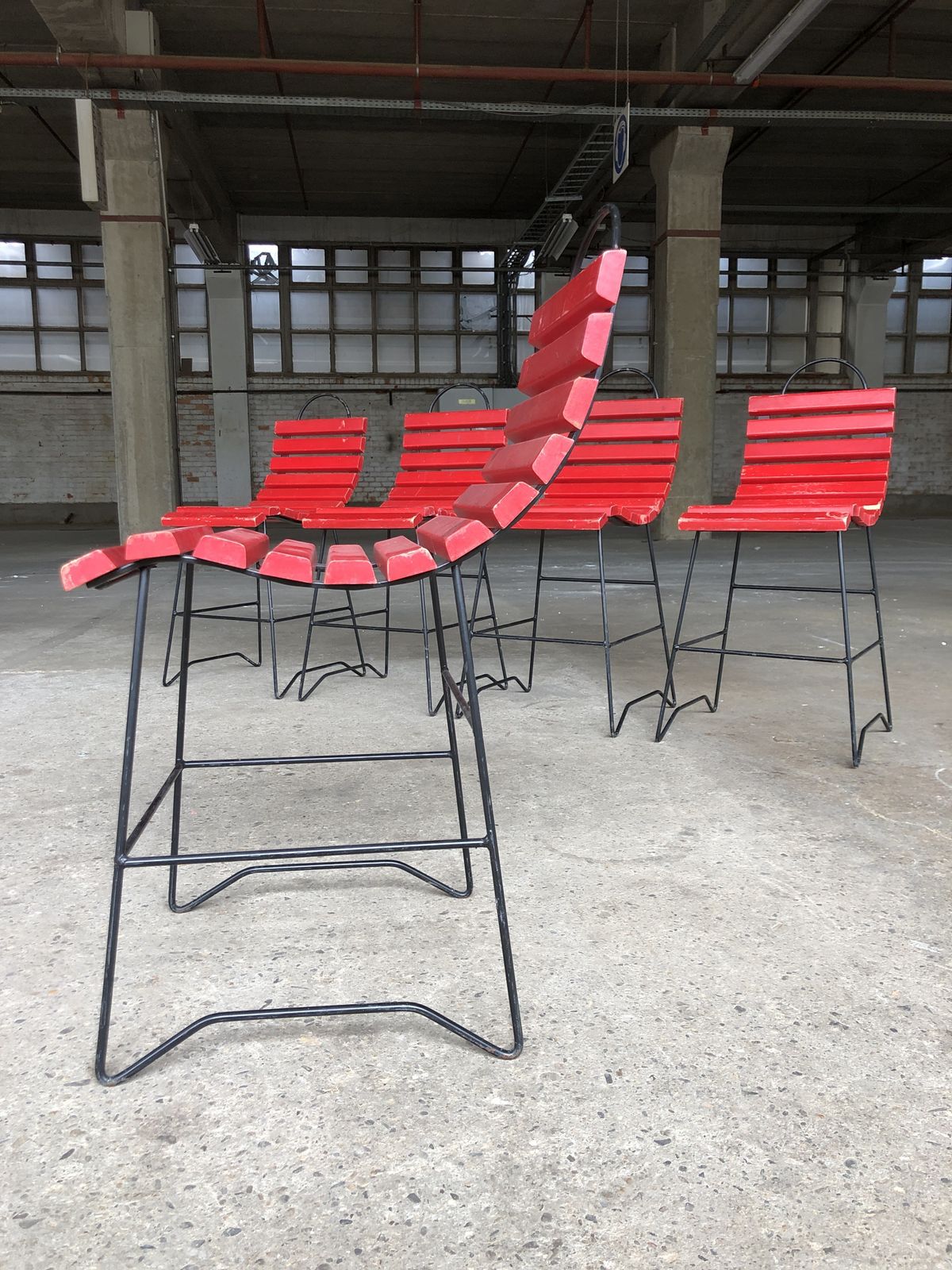 Playful Dining Chairs With Wooden Slats, 1960s, Set Of 5 photo vintage