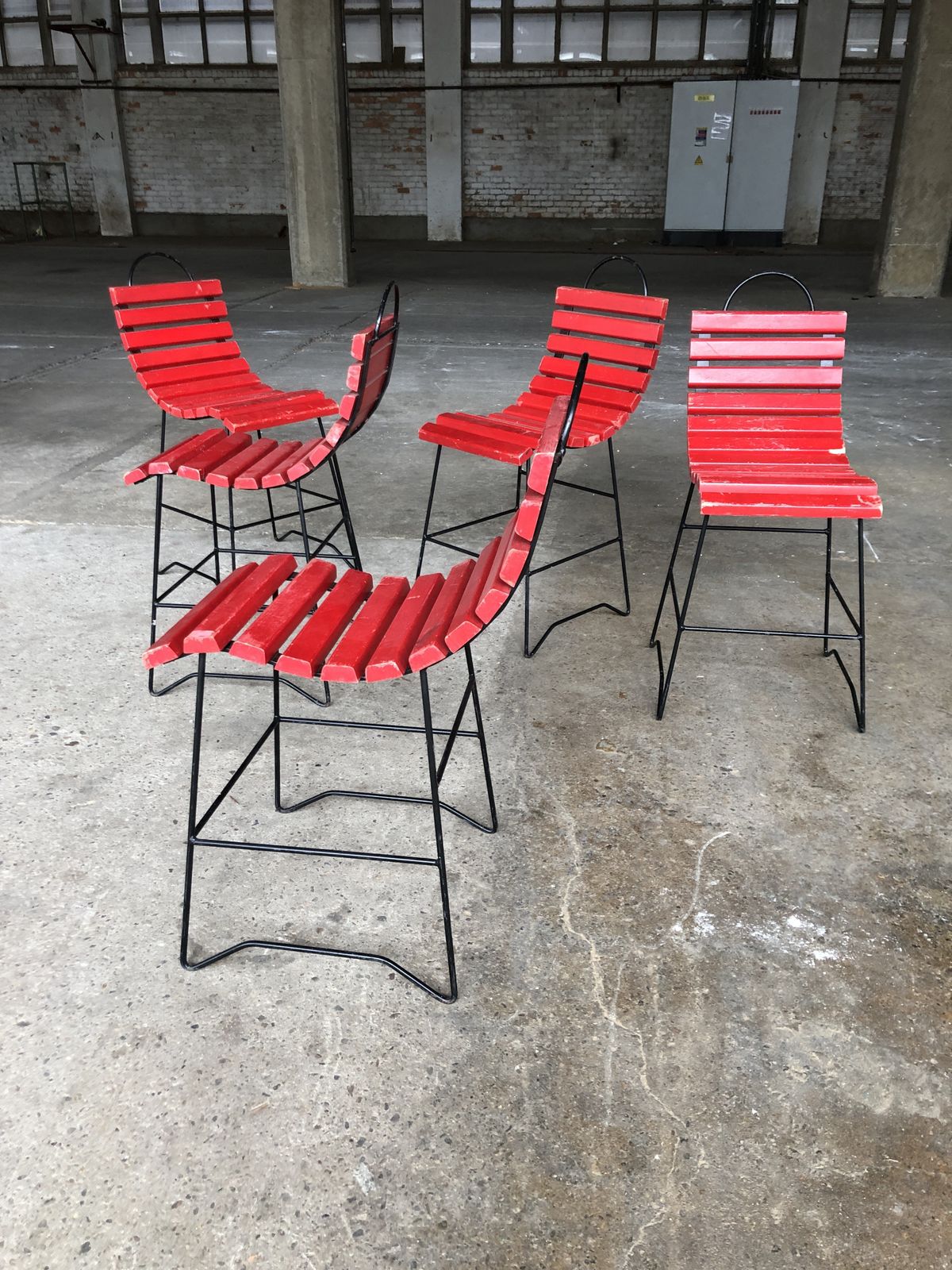 photo for sale Playful Dining Chairs With Wooden Slats, 1960s, Set Of 5