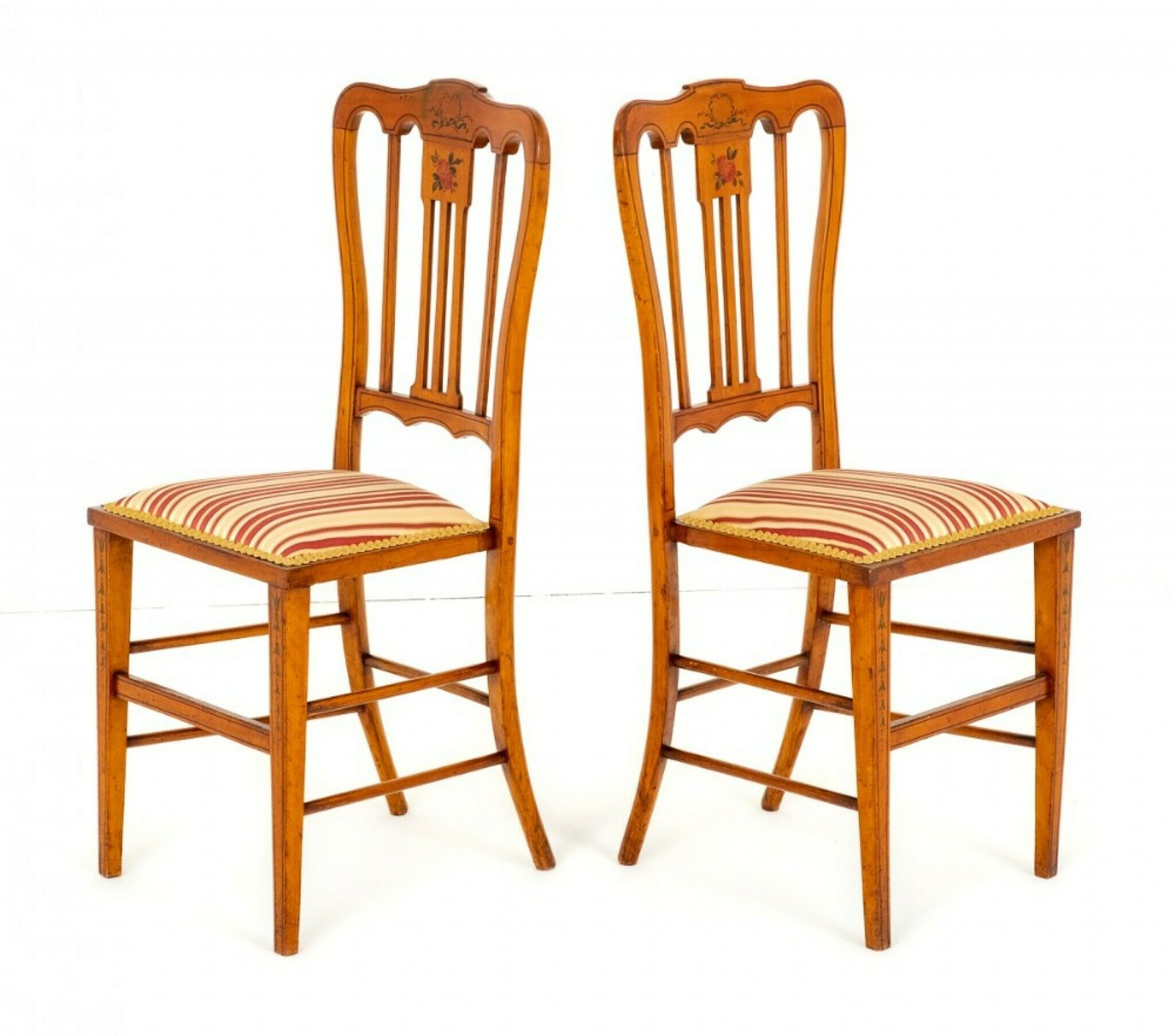 Pair Antique Bedroom Chairs Satinwood 1890 photo vinterior