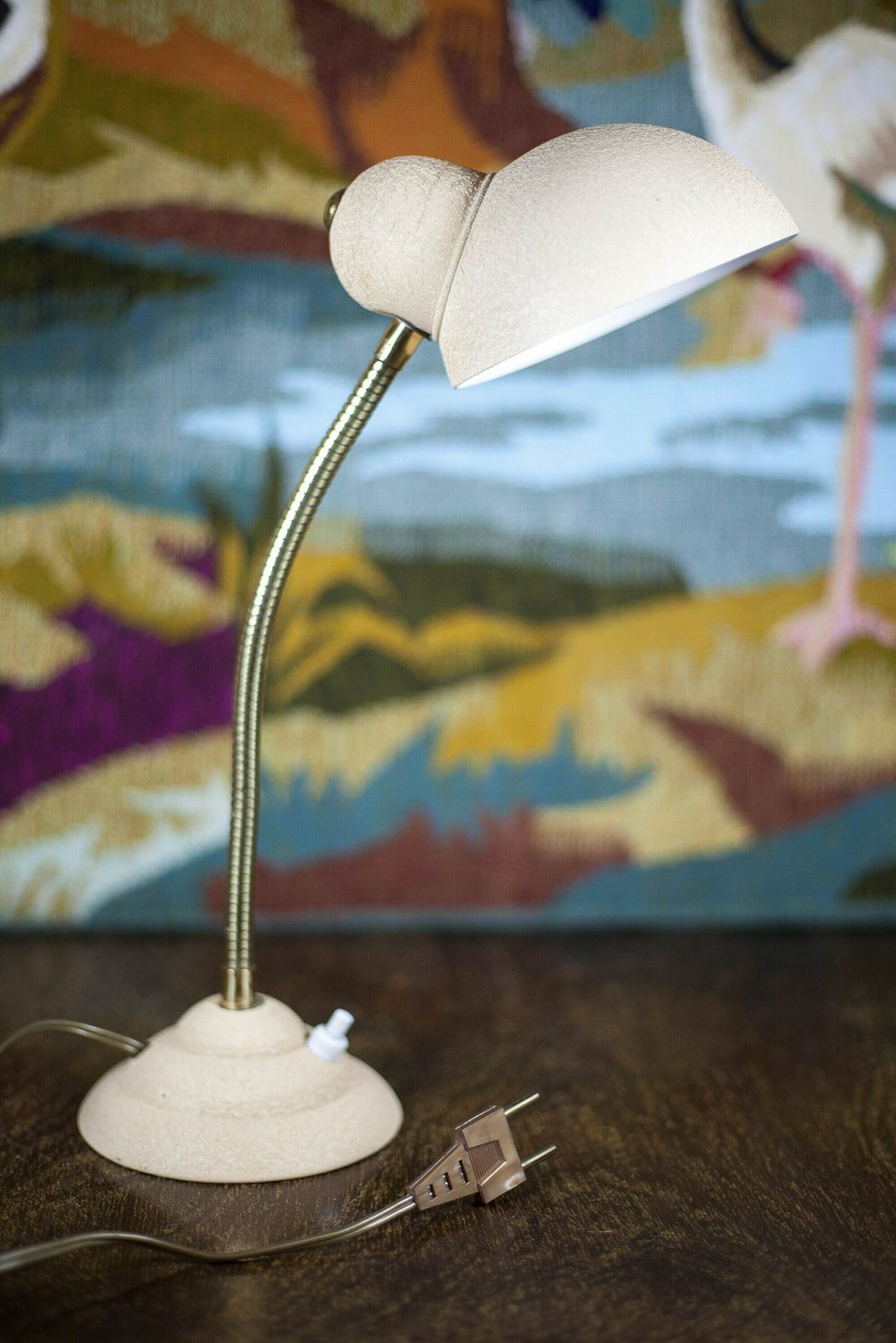 Vintage Lamp, Table Lamp, Desk Lamp, Bedside Lamp, Articulated Lamp, Beige Crackled Effect Metal Lampshade, 60's photo 116.0