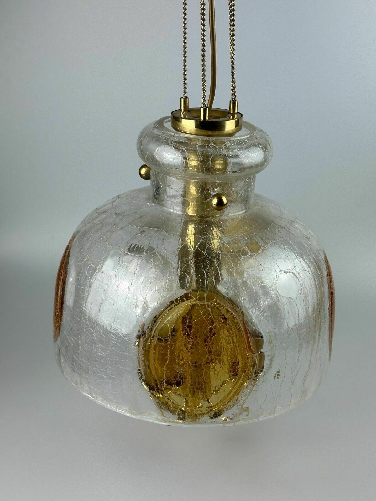 Lighting 1960's 1970's Brutalist Ceiling Lamp Pendant Brass & Murano Glass photo