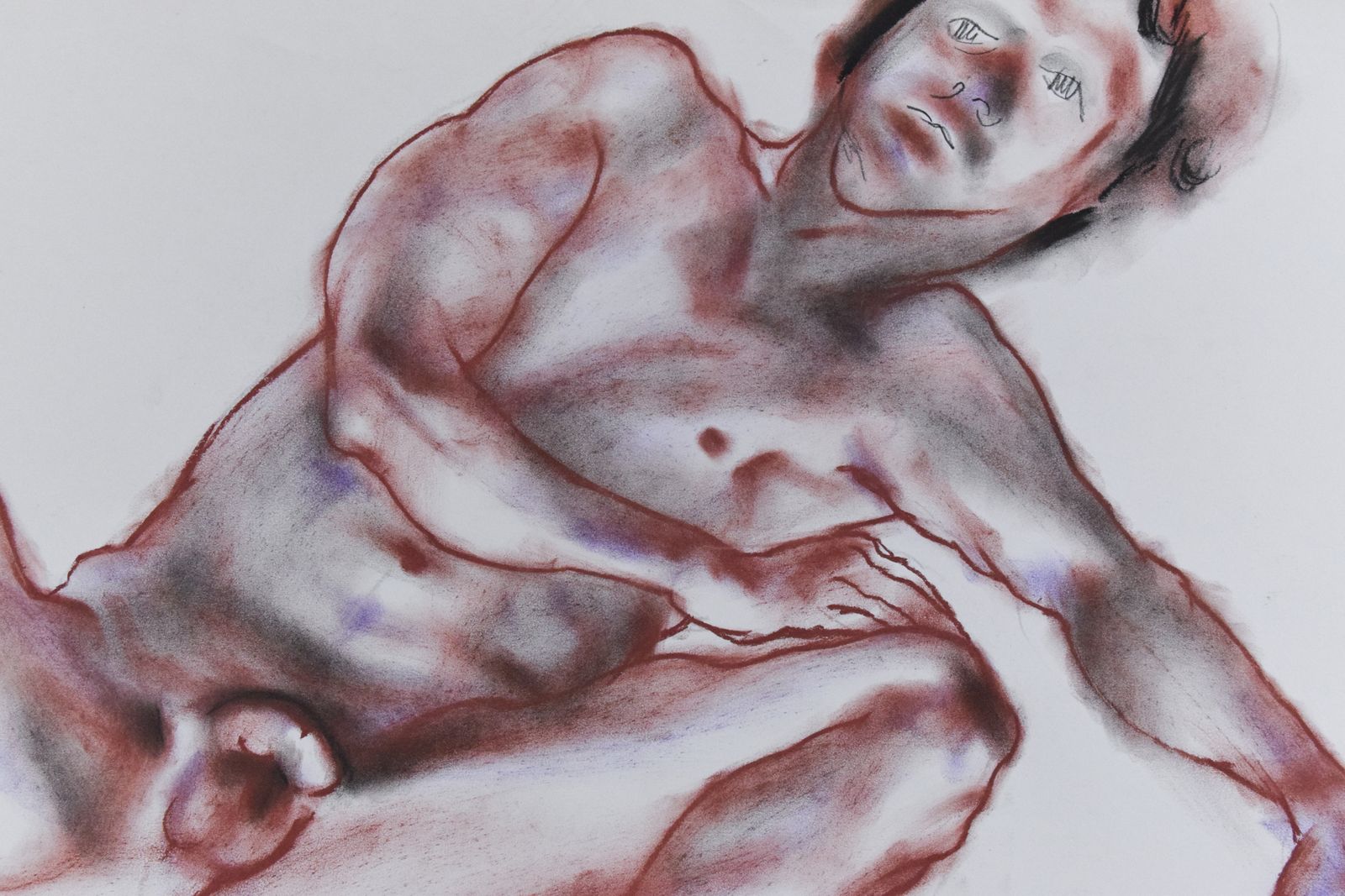 Vintage Original Pastel Male Nude Life Drawing By Artist Robert Arthur Bramwell photo furniture