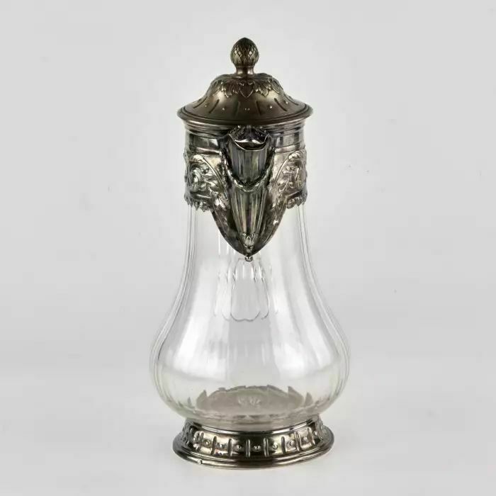 Wine Jug, Glass In Silver, 1800s photo for sale