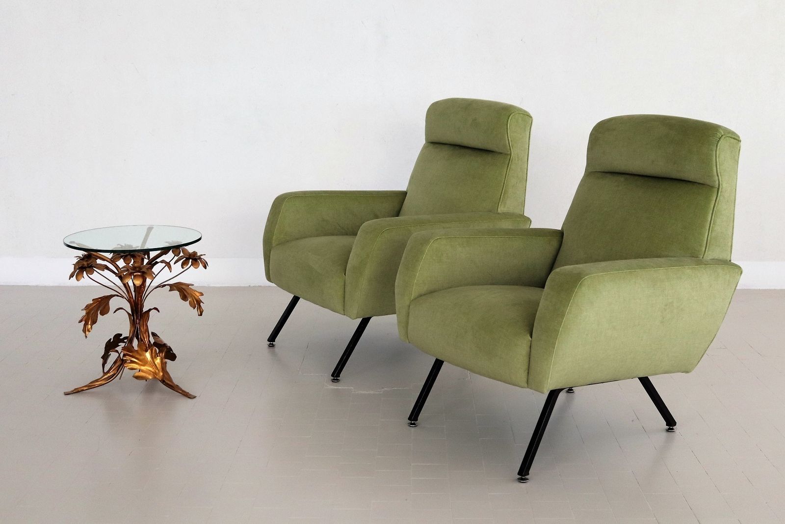 photo buy Italian Midcentury Armchairs Re Upholstered In Green Velvet, 1960s