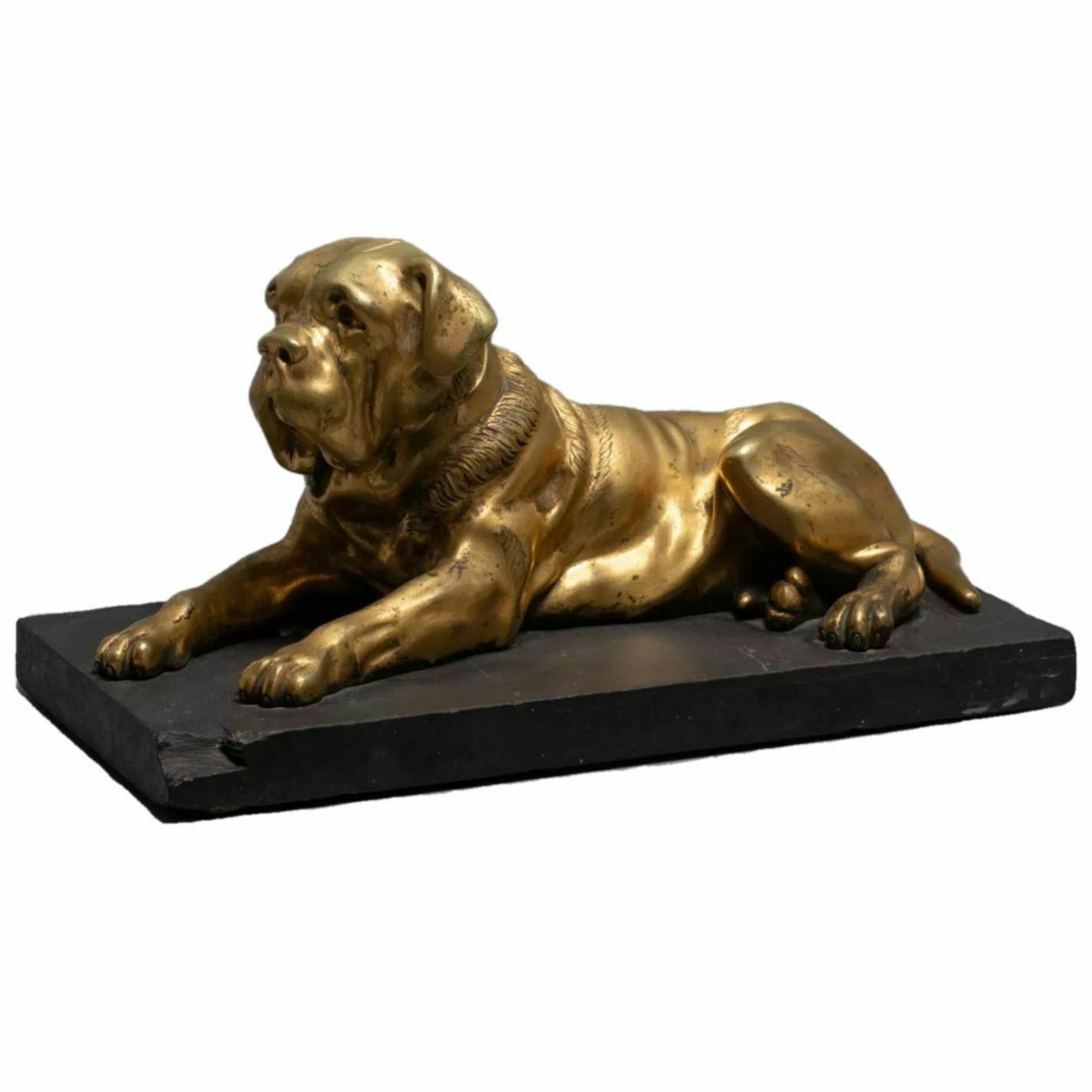 Figure   English Mastiff Dog, Bronze On A Stone Stand 19th Century