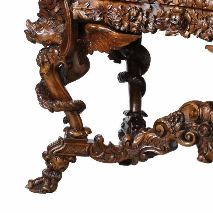 Magnificent Carved Bureau Table In The Baroque Neo Gothic Style. France 19th Century photo vintage