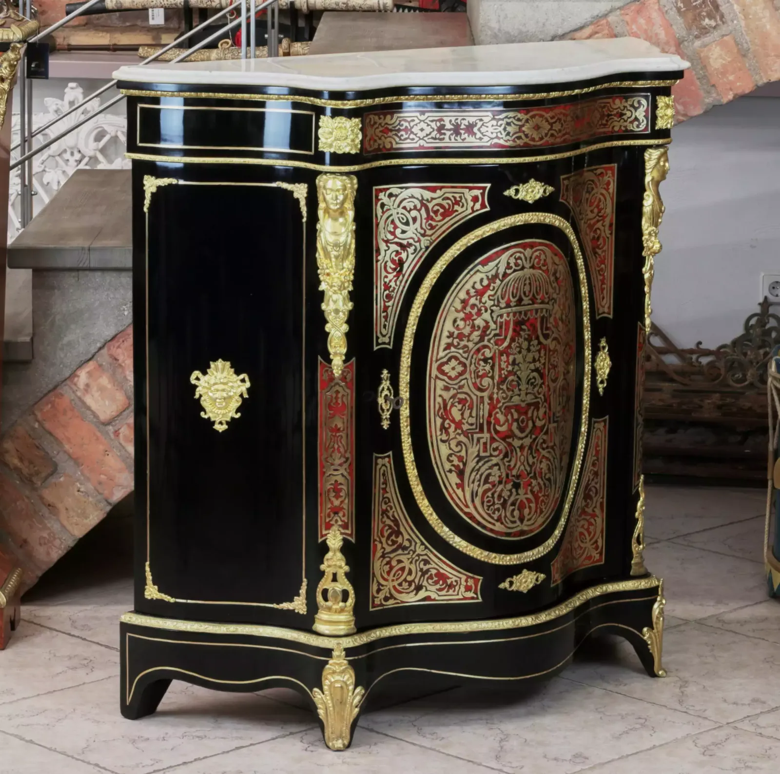 Napoleon III Style Cabinet In Ebonized Wood And Boulle Like Marquetry. photo vintage
