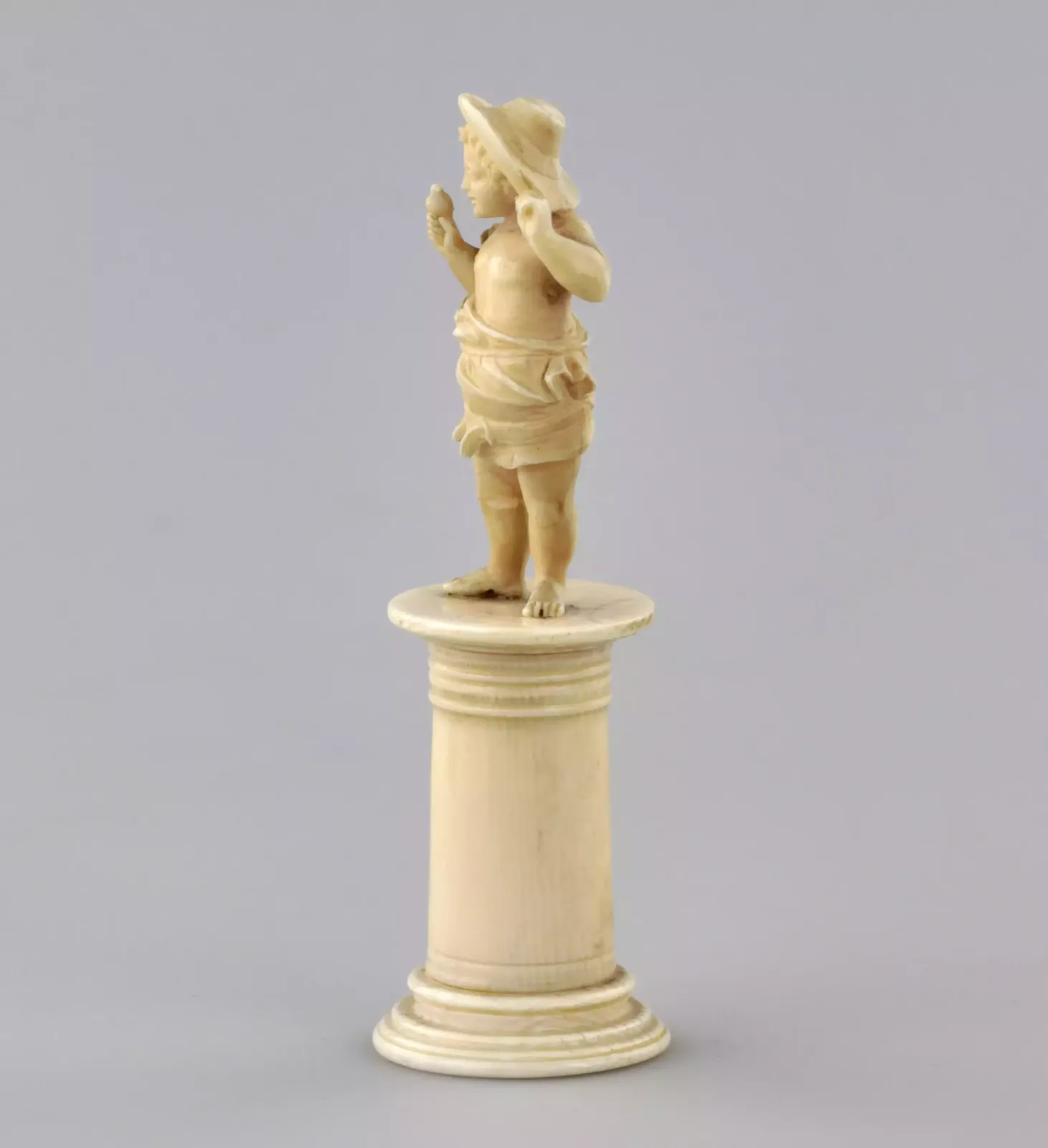Carved Ivory Figurine Of A Boy With A Bird 1800s.