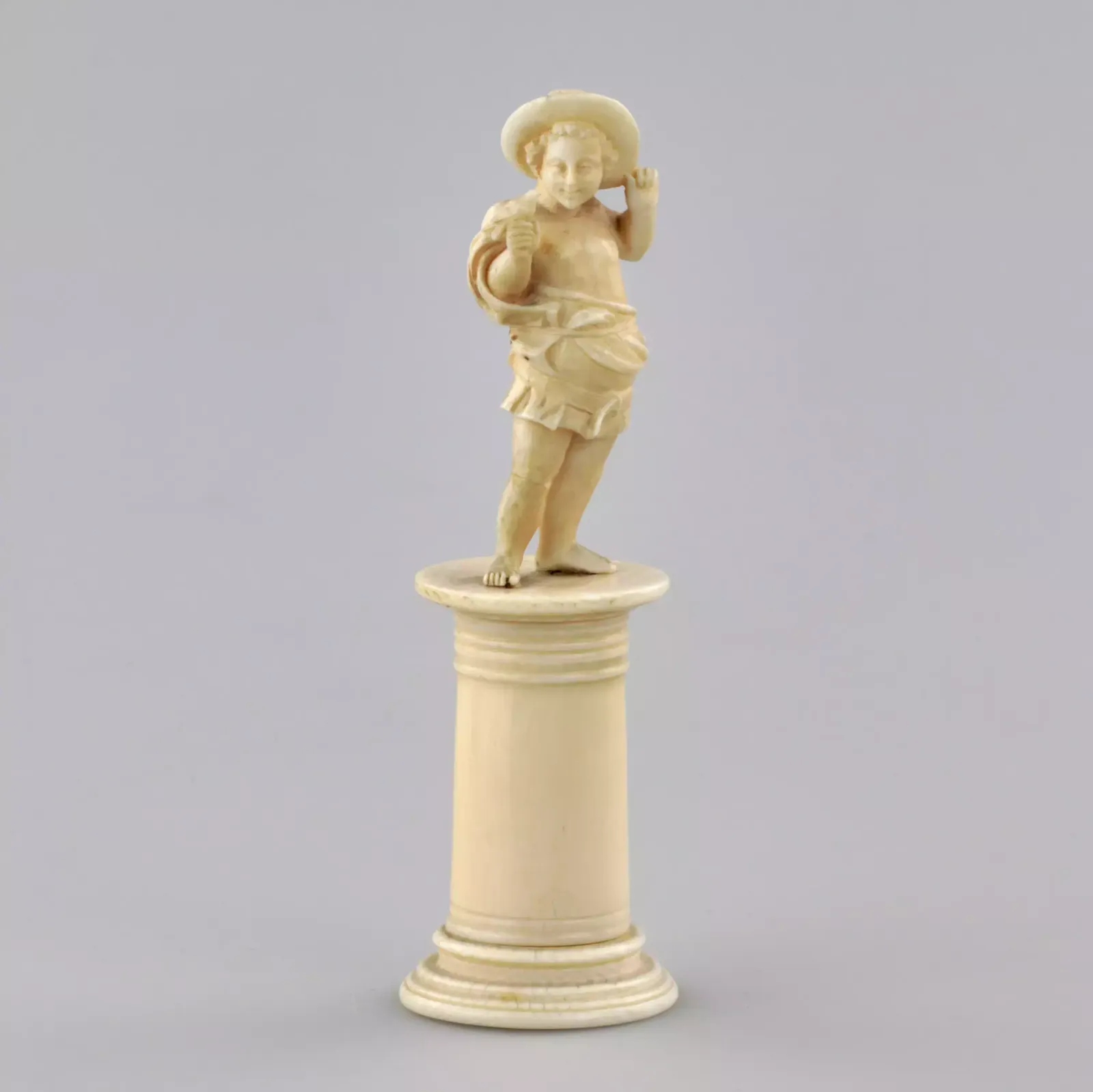 Carved Ivory Figurine Of A Boy With A Bird 1800s. photo Art