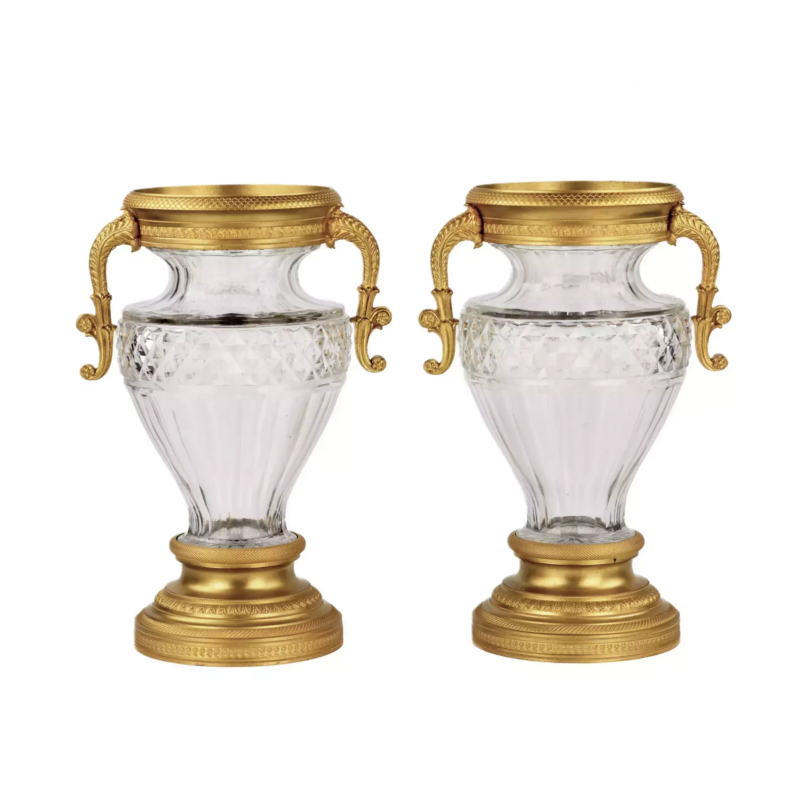 Pair Of Crystal Vases With Gilt Bronze. End Of The 19th Century. photo Home Decor