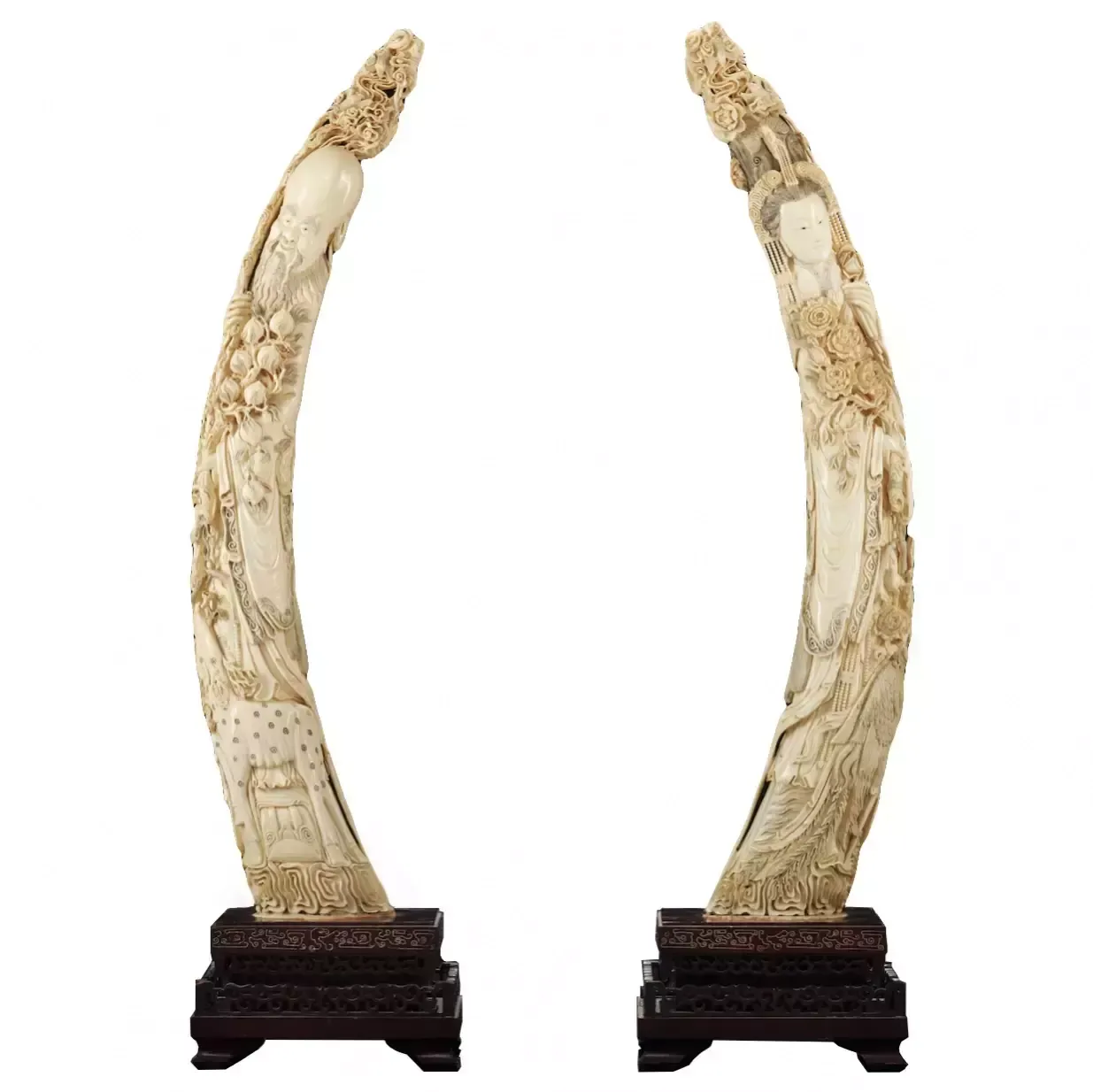 Two Large Carved Ivory Figures Of Guanyin And Shao Lao. 19 20 Centuries