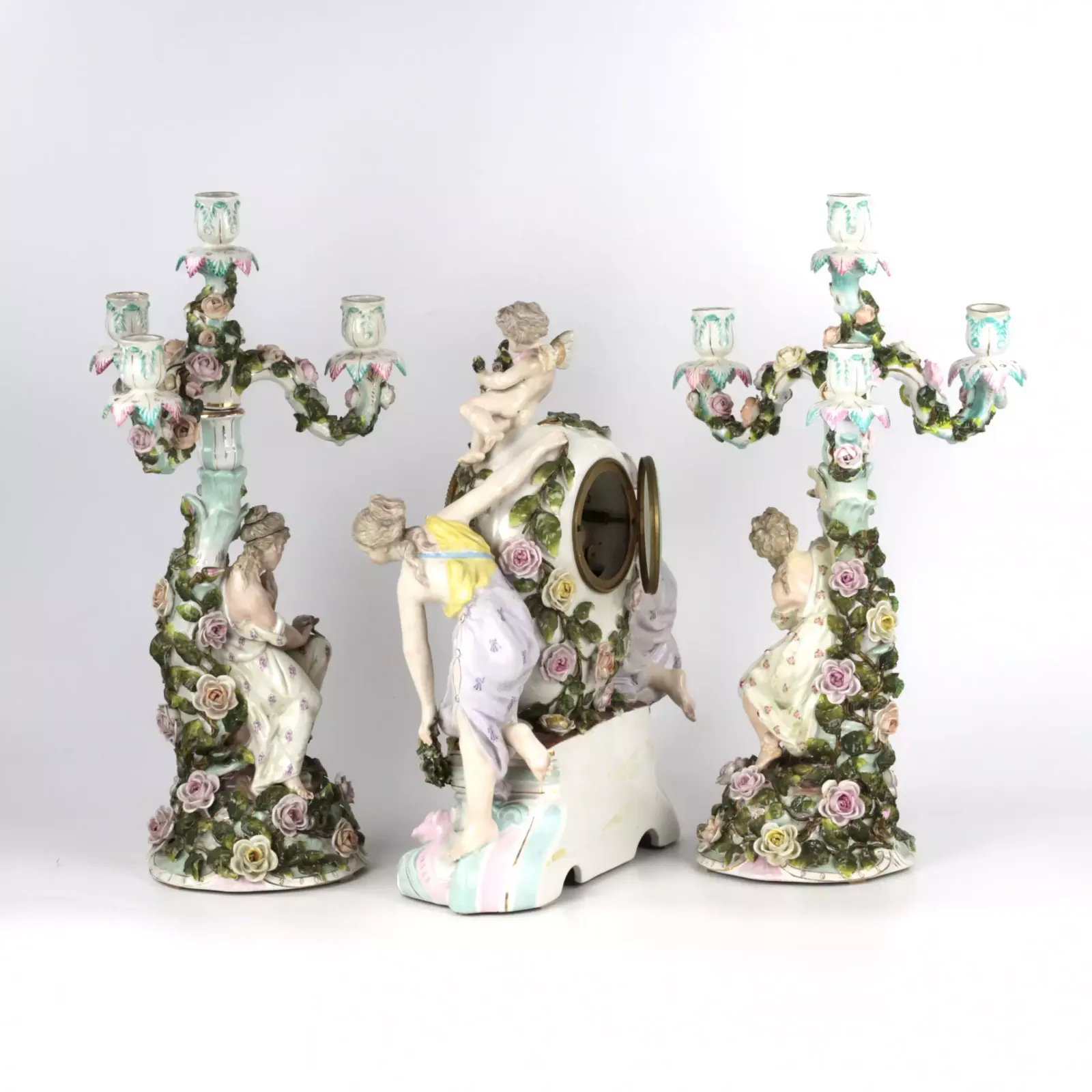 Home Decor Porcelain Watch Set With Candelabra.Sietzendorf 1880 photo