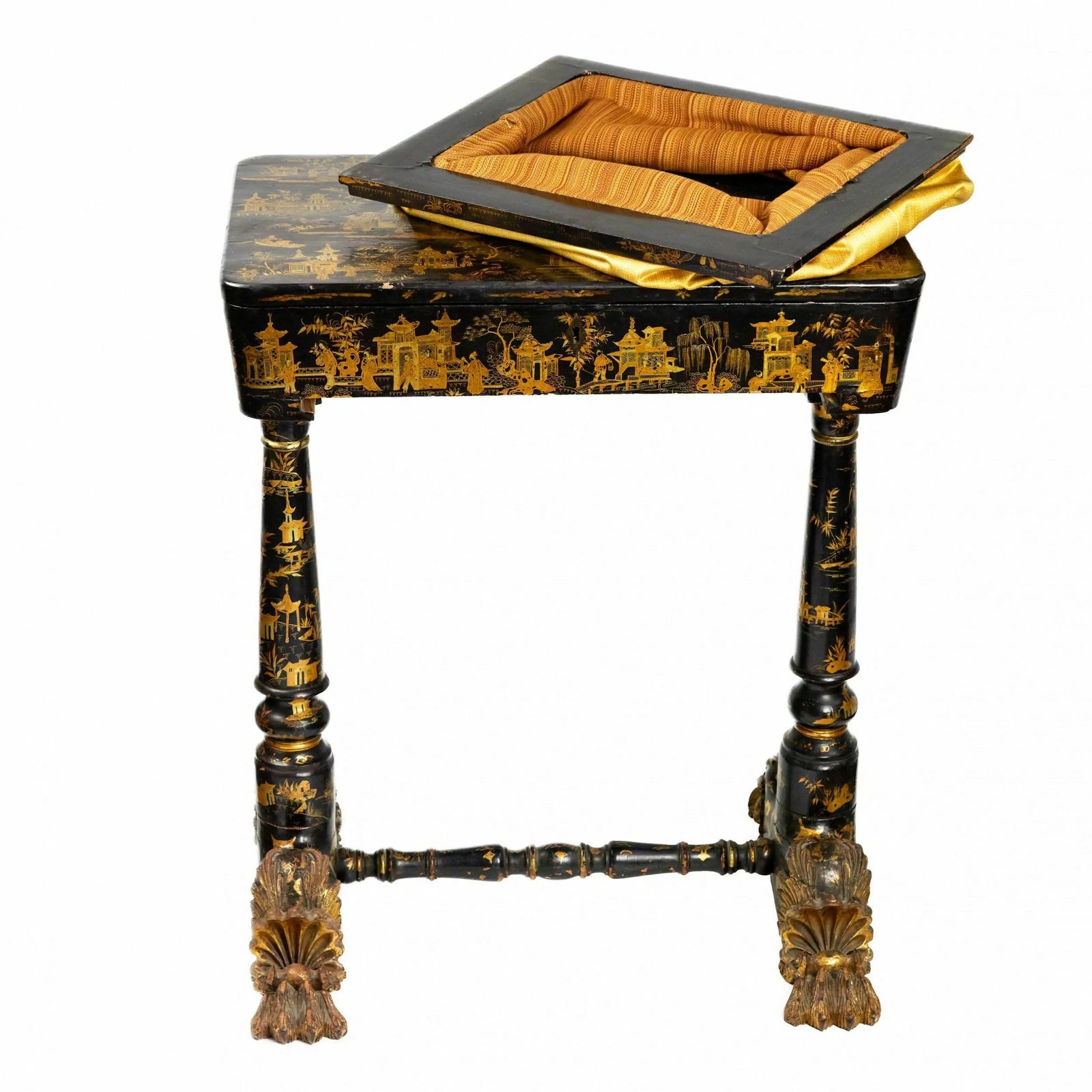 Handicraft Table Made Of Black And Gold Beijing Lacquer. 19th Century photo buy