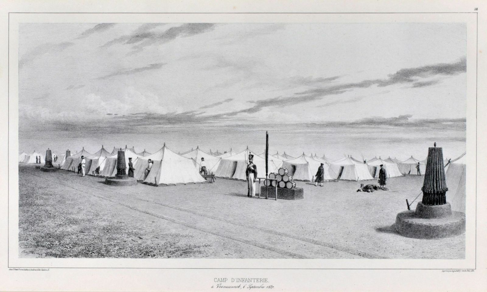 Lithograph Camp Of The Infantry In Voznesensk 1837 photo furniture