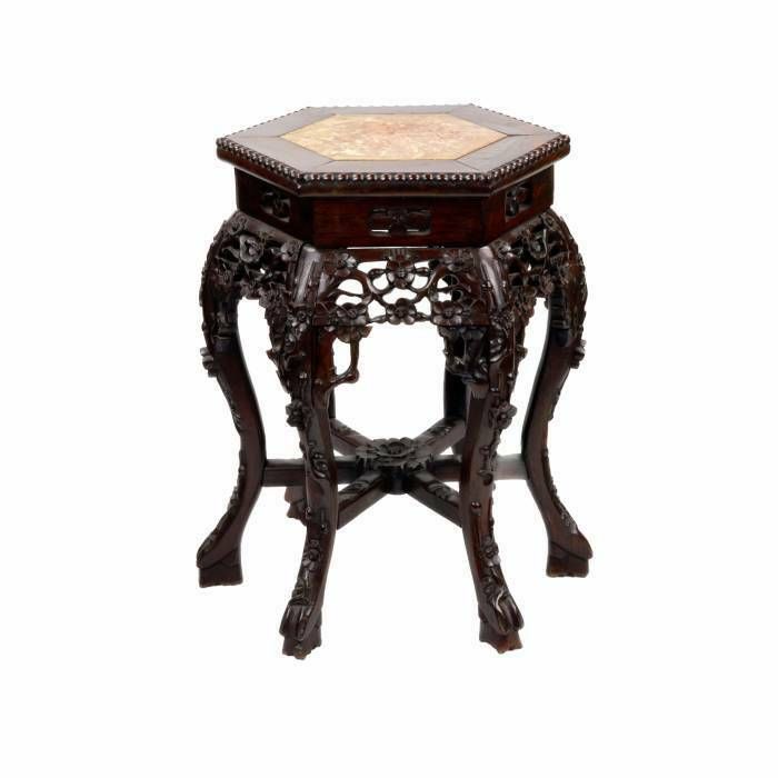 Carved, Chinese Stand For A Vase, Mahogany With Marble photo furniture
