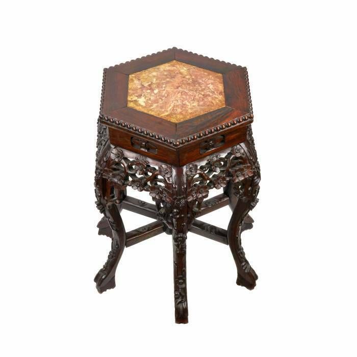 Carved, Chinese Stand For A Vase, Mahogany With Marble photo Furniture
