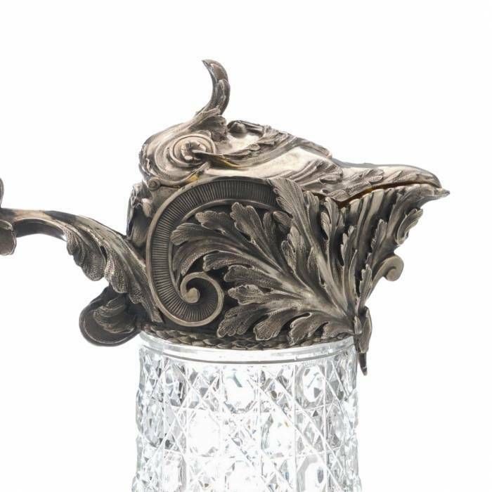 Russian, Crystal Wine Jug, In Silver, By Bolin. Karl Linke. Moscow. Early 20th Century photo Home Decor