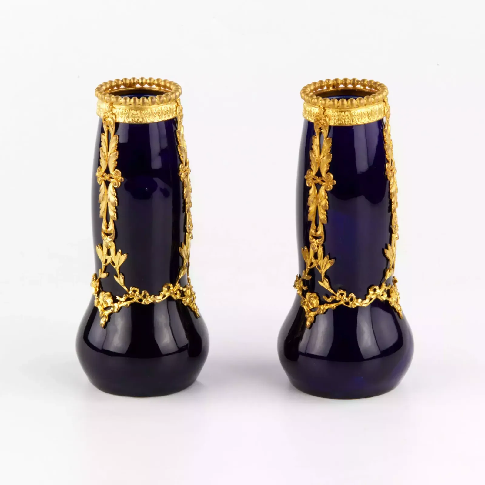 Pair Of Cobalt, Art Nouveau Porcelain Vases. photo for sale