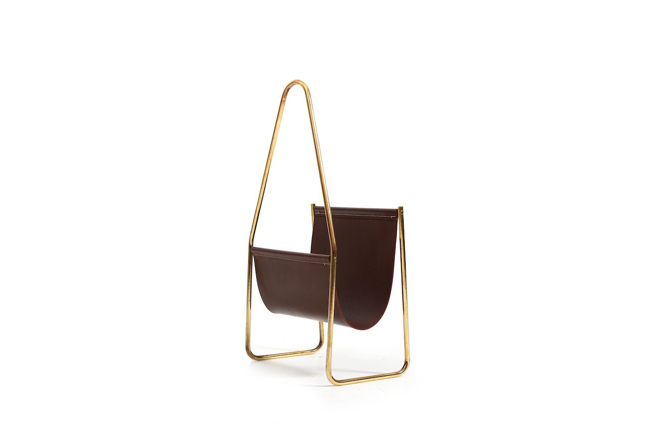 1950s Carl Auböck Magazin Holder In Brass And Leather photo 2390.0