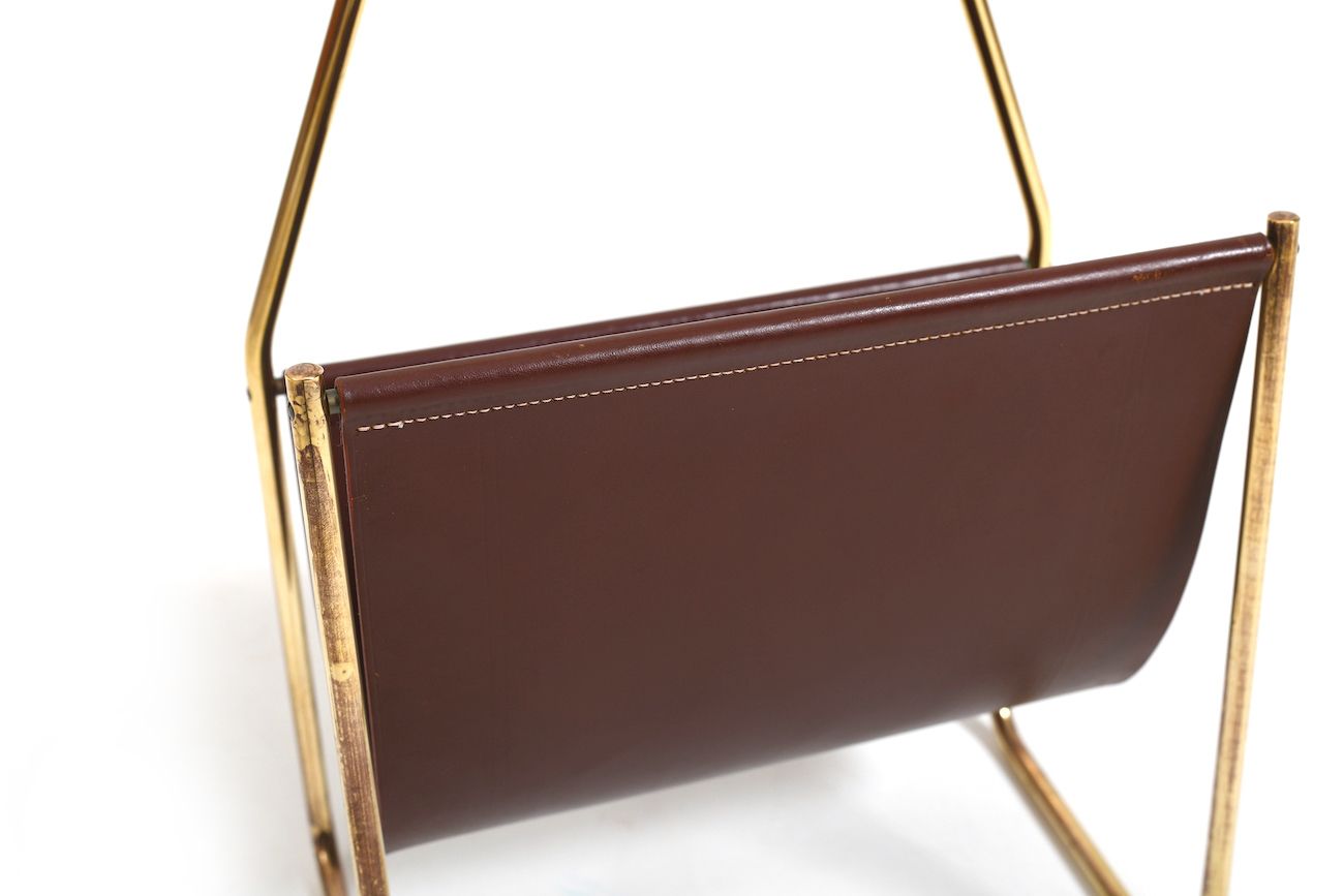 1950s Carl Auböck Magazin Holder In Brass And Leather photo buy