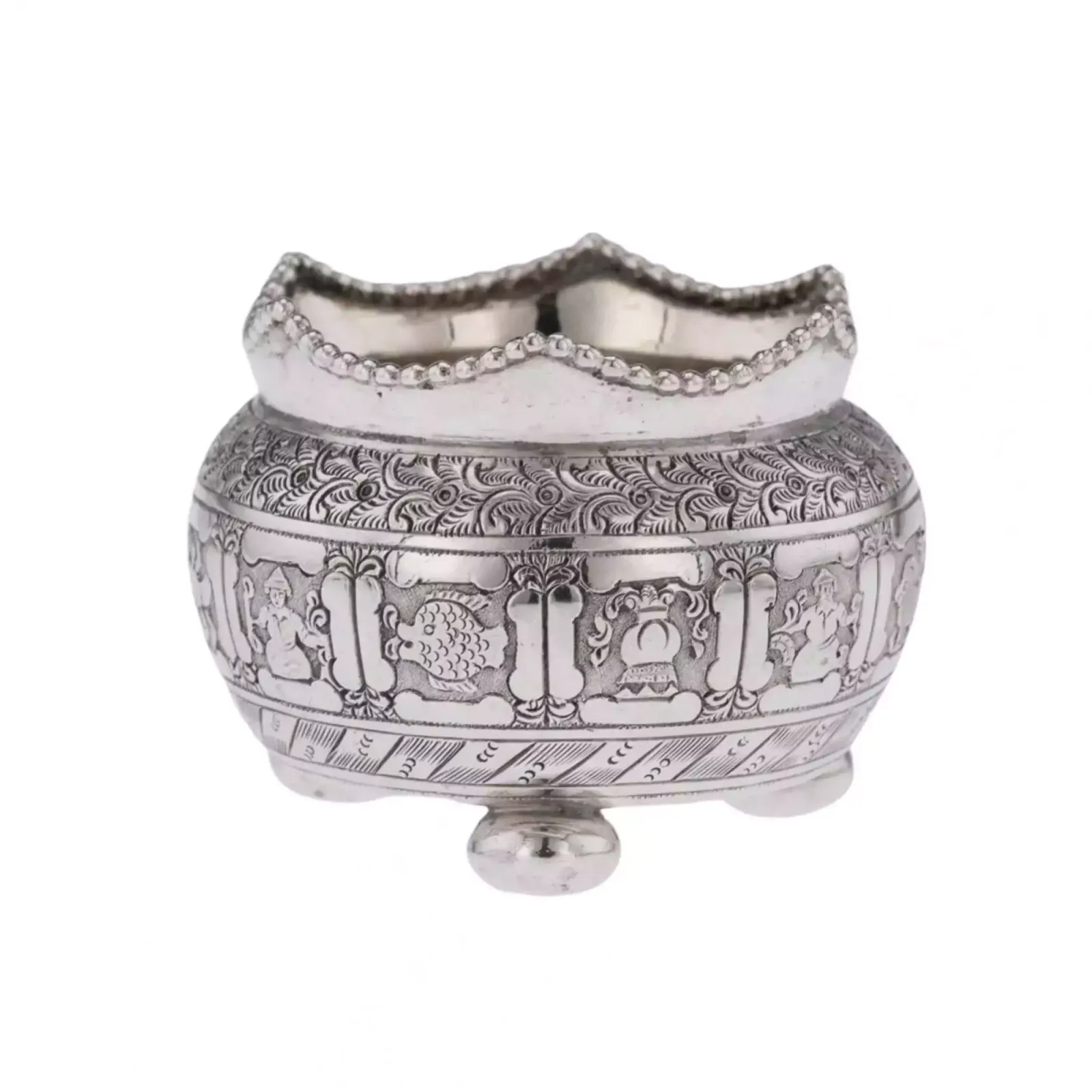 Set Of 6 Silver, English Chinoiserie Salt Shakers. London. 1876 photo vinterior