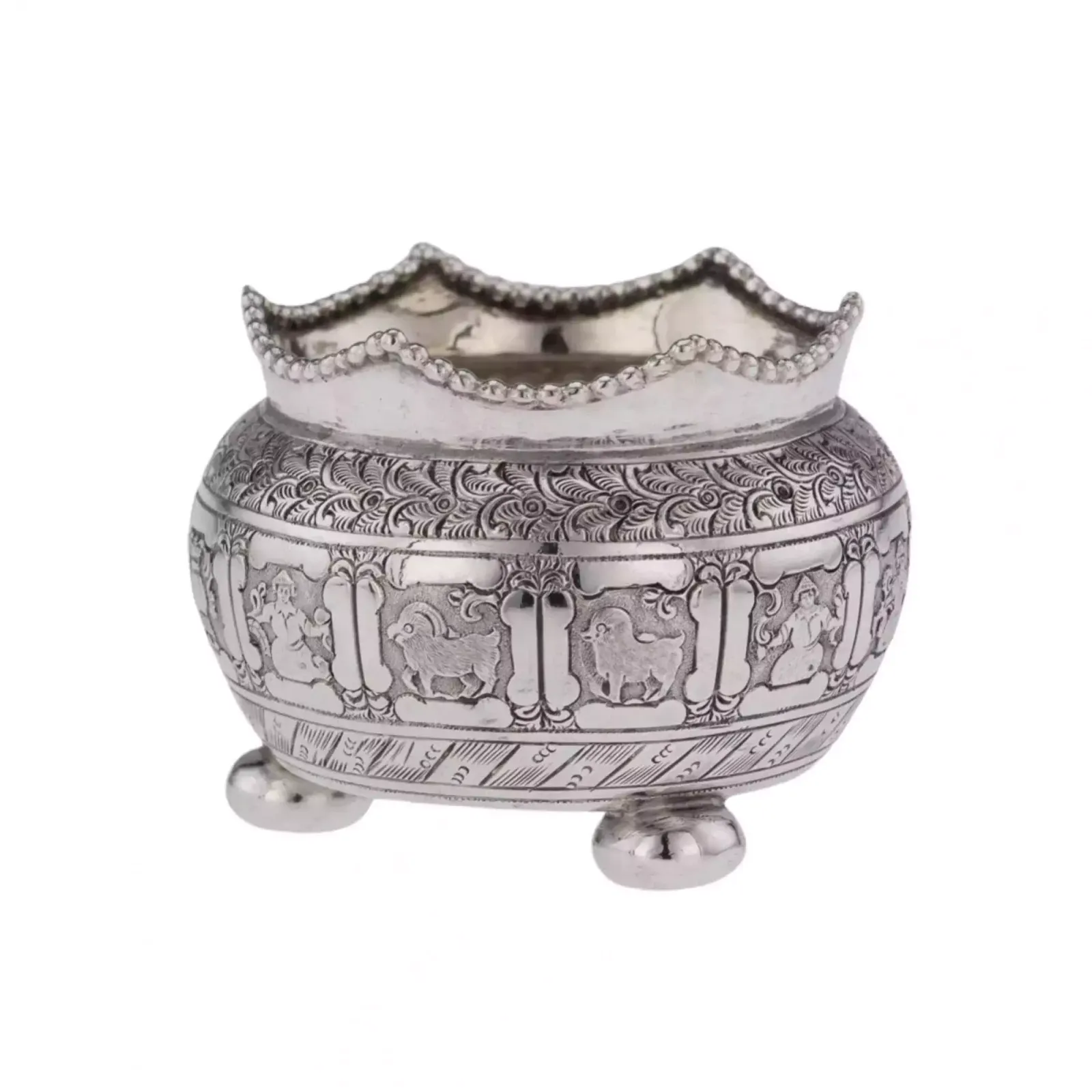 Set Of 6 Silver, English Chinoiserie Salt Shakers. London. 1876 photo buy