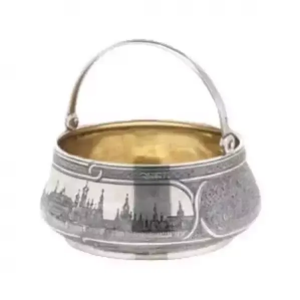 Russian Silver Sugar Bowl Of The 19th Century With Niello. Sazikov. 1891 photo for sale