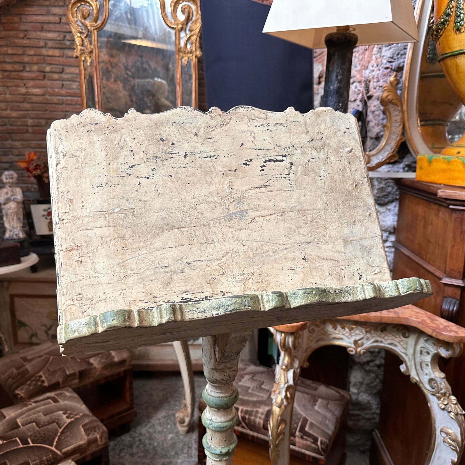 Late 19th Century White And Green Lacquered Wood Sicilian Lectern For Old Books photo furniture