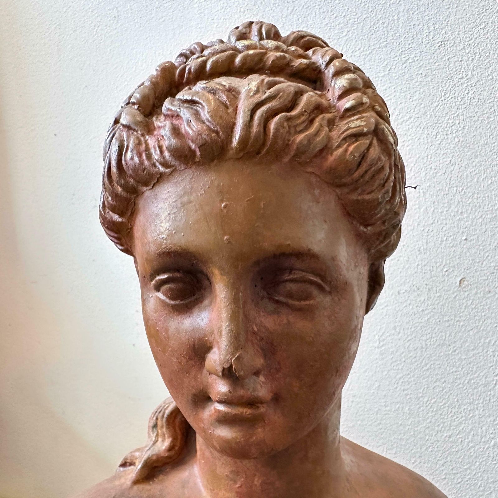 photo for sale 1900s Neoclassical Red Brick Patina Metal Italian Bust Of A Woman