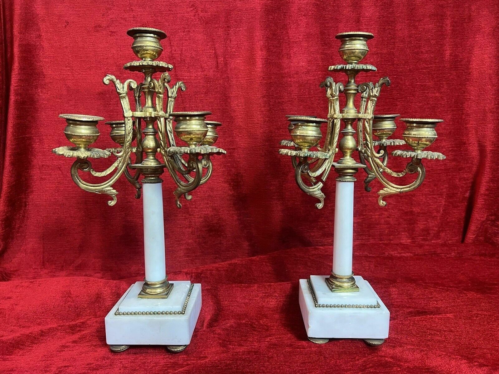 Pair Of French Louis XVI Style Bronze Ormolu/Marble Candelabra photo vintage