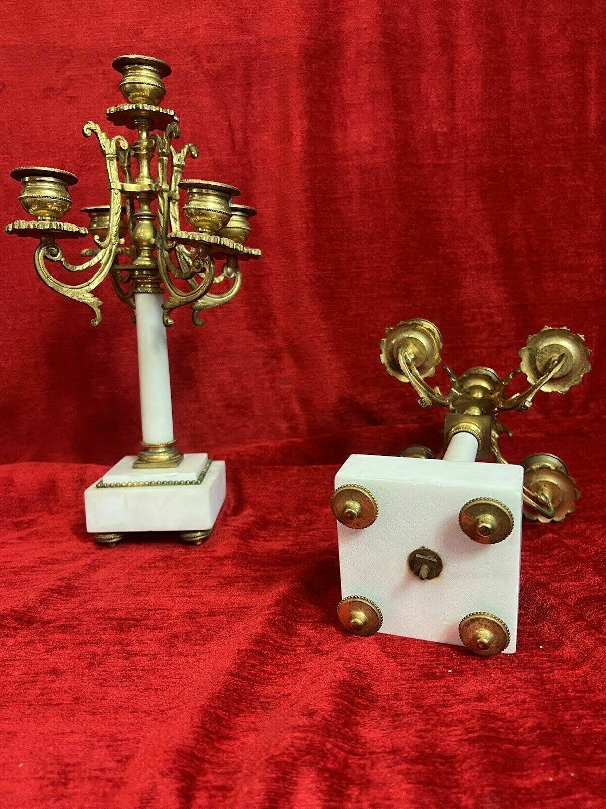 photo for sale Pair Of French Louis XVI Style Bronze Ormolu/Marble Candelabra