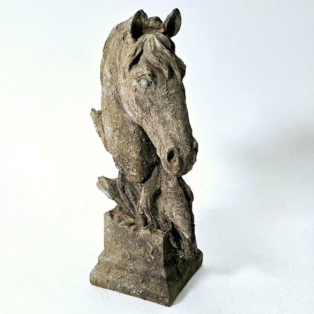 Antique Decorative Horse Head, Iron Figurine For Home Decor On Plinth photo Art