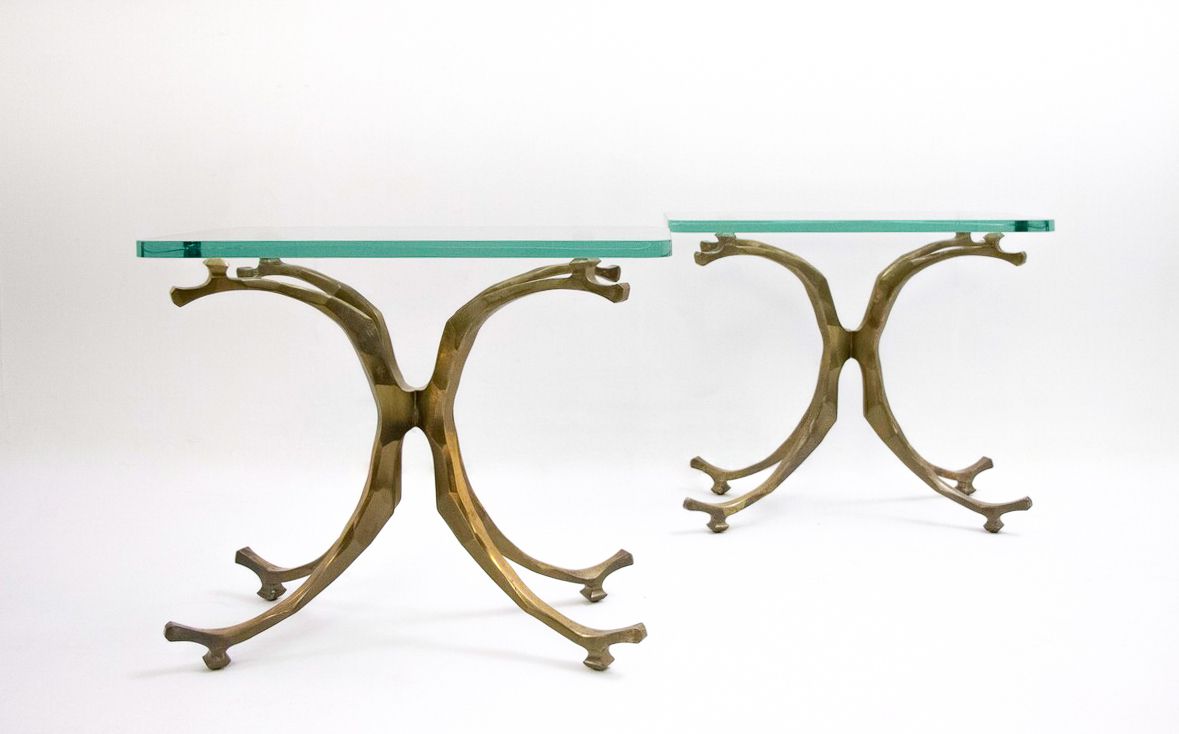 Pair Of Mid Century Bronze 'Seahorse' Side Tables By Willo Daro