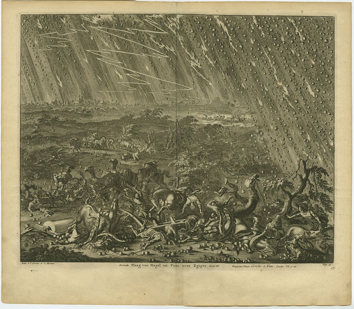 Antique Bible Print Of The Seventh Plague Of Egypt