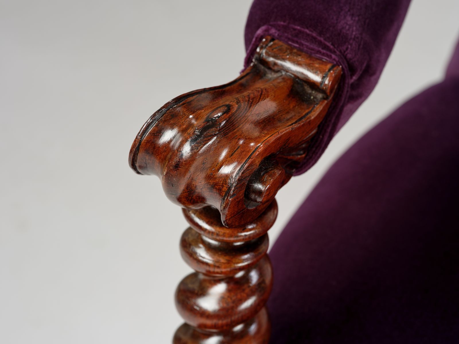 Gorgeous Victorian Barley Twist Rosewood Sofa, Fully Restored And Reupholstered In Rich Purple Velvet, England Circa 1900's. photo 4895.0
