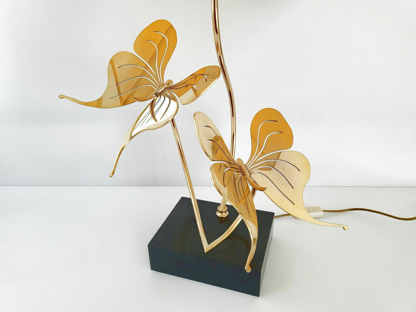 1089.0 Important & Chic Vintage Lamp With Gold Brass Butterflies 70s 1970s 70s photo