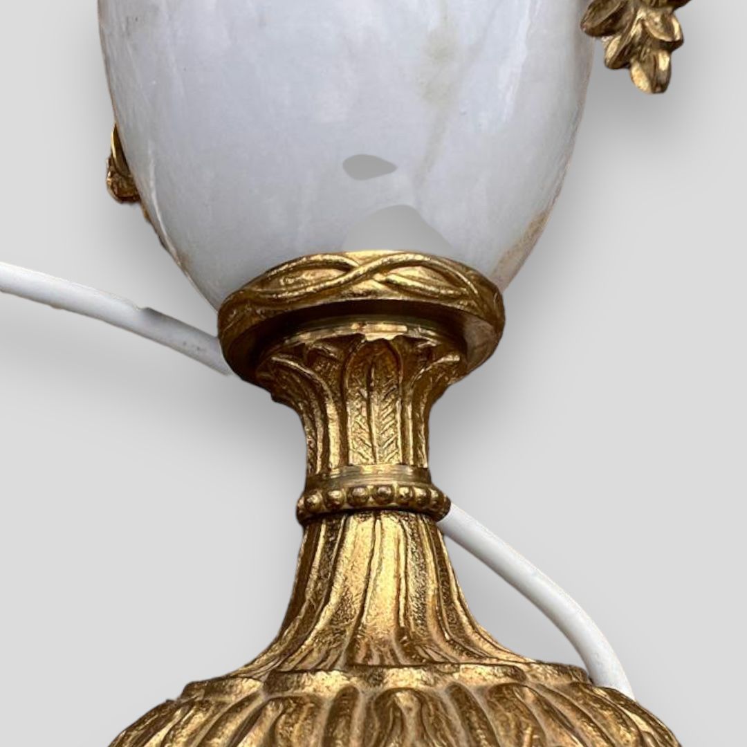 A Pair Of White Marble An Gilt Urn Shaped Lamps With Serpentine Handles photo for sale