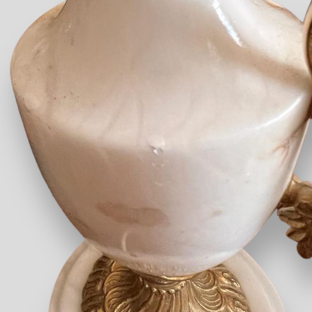 A Pair Of White Marble An Gilt Urn Shaped Lamps With Serpentine Handles photo vinterior