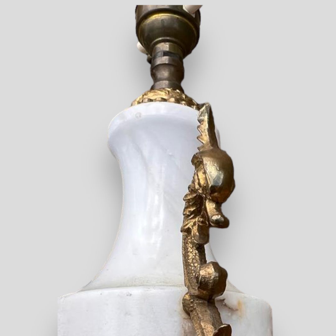 A Pair Of White Marble An Gilt Urn Shaped Lamps With Serpentine Handles photo vintage
