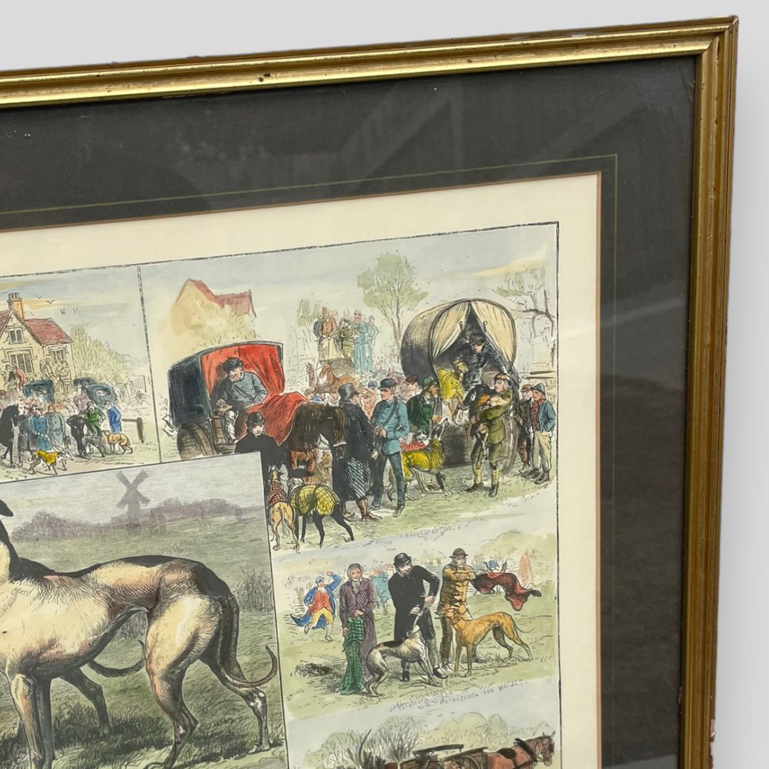 The Coursing Meeting At Altcar, Near Liverpool’, Hand Painted C19th Engraving photo for sale