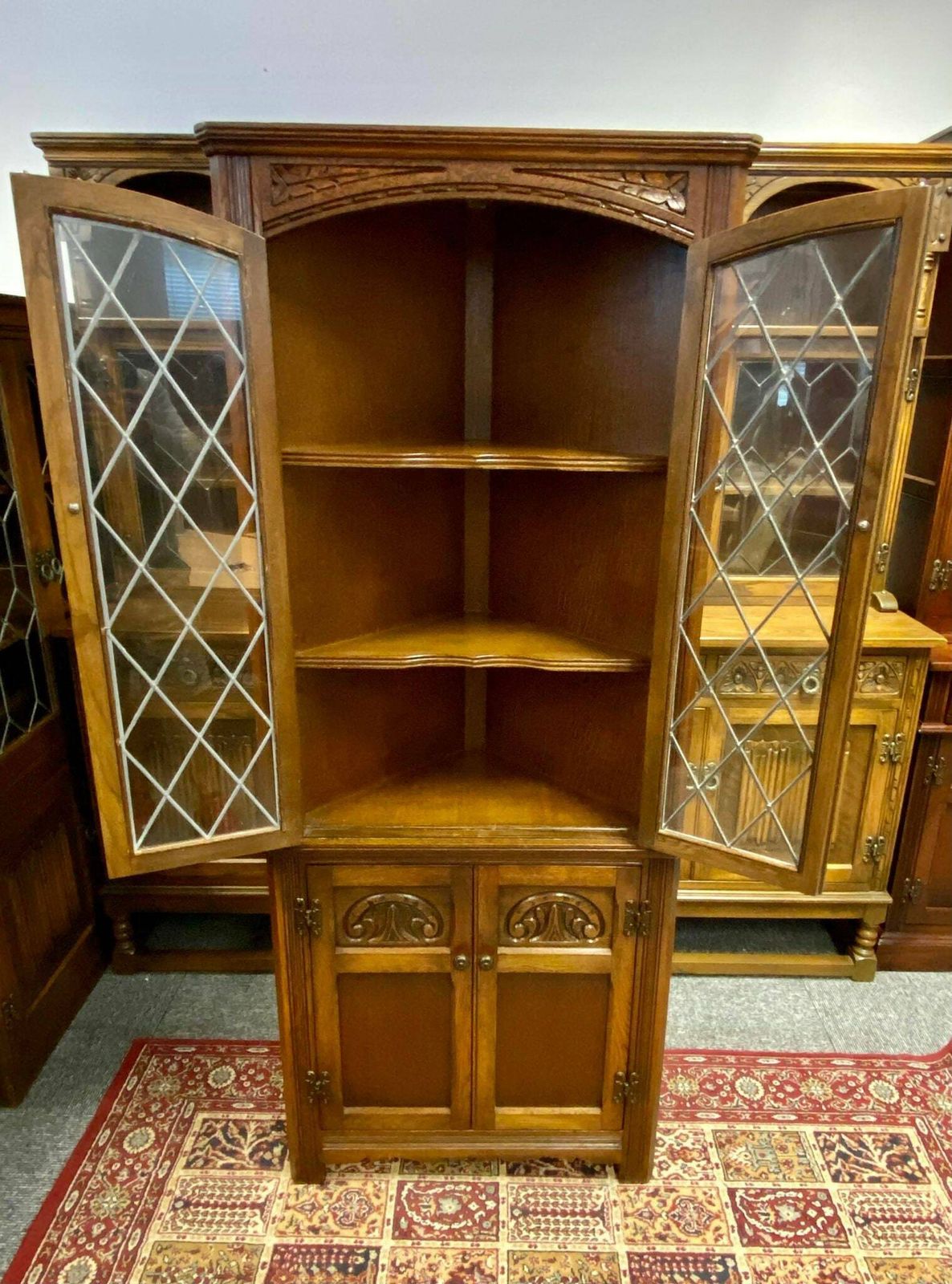 Old Charm Wood Brothers / Oak Corner Cabinet / Light Oak Traditional Colour / Free Delivery / Made In England Dated 1970s