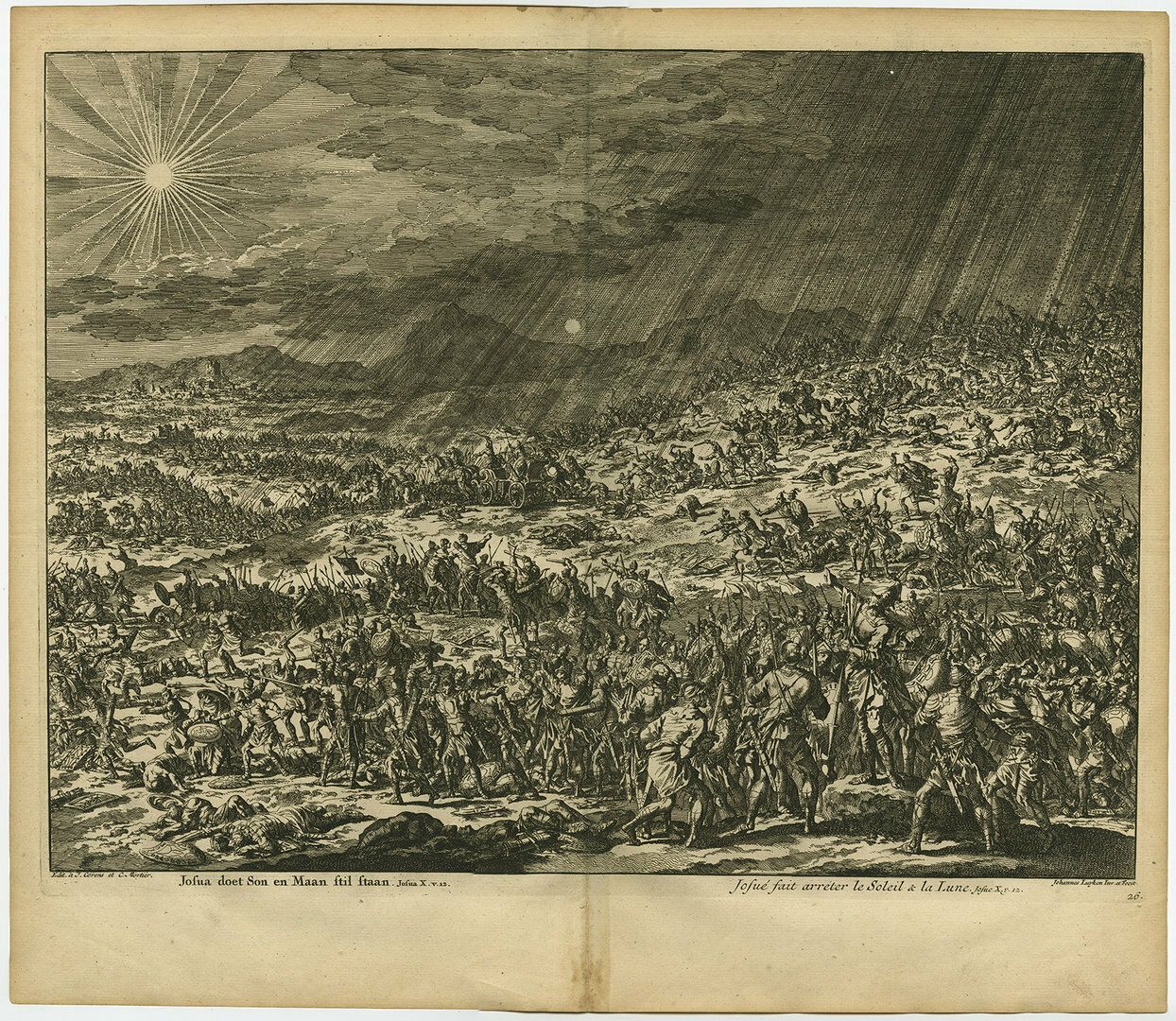 Antique Bible Print Joshua Makes The Sun And Moon Stand Still