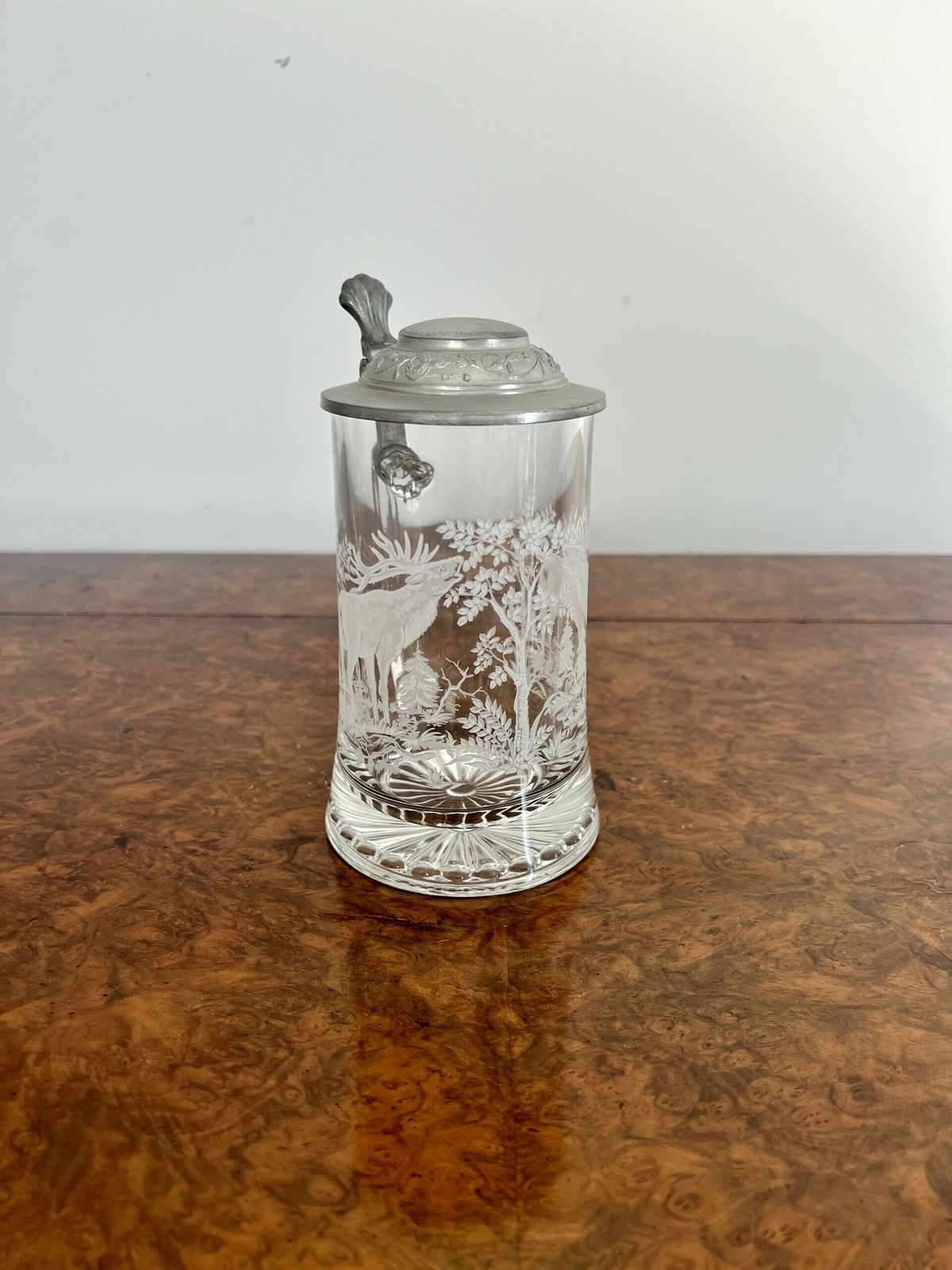Outstanding Quality Antique Etched Glass Tankard photo 245.0