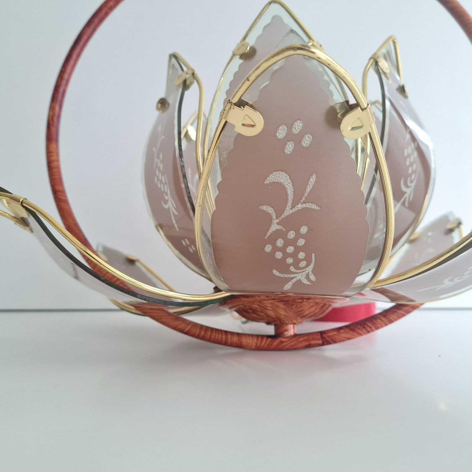 Vintage Hollywood Regency Hanglamp – Gegraveerd Glas Met Bloemmotief – Anthony California Lamp, Jaren 80 photo 268.0