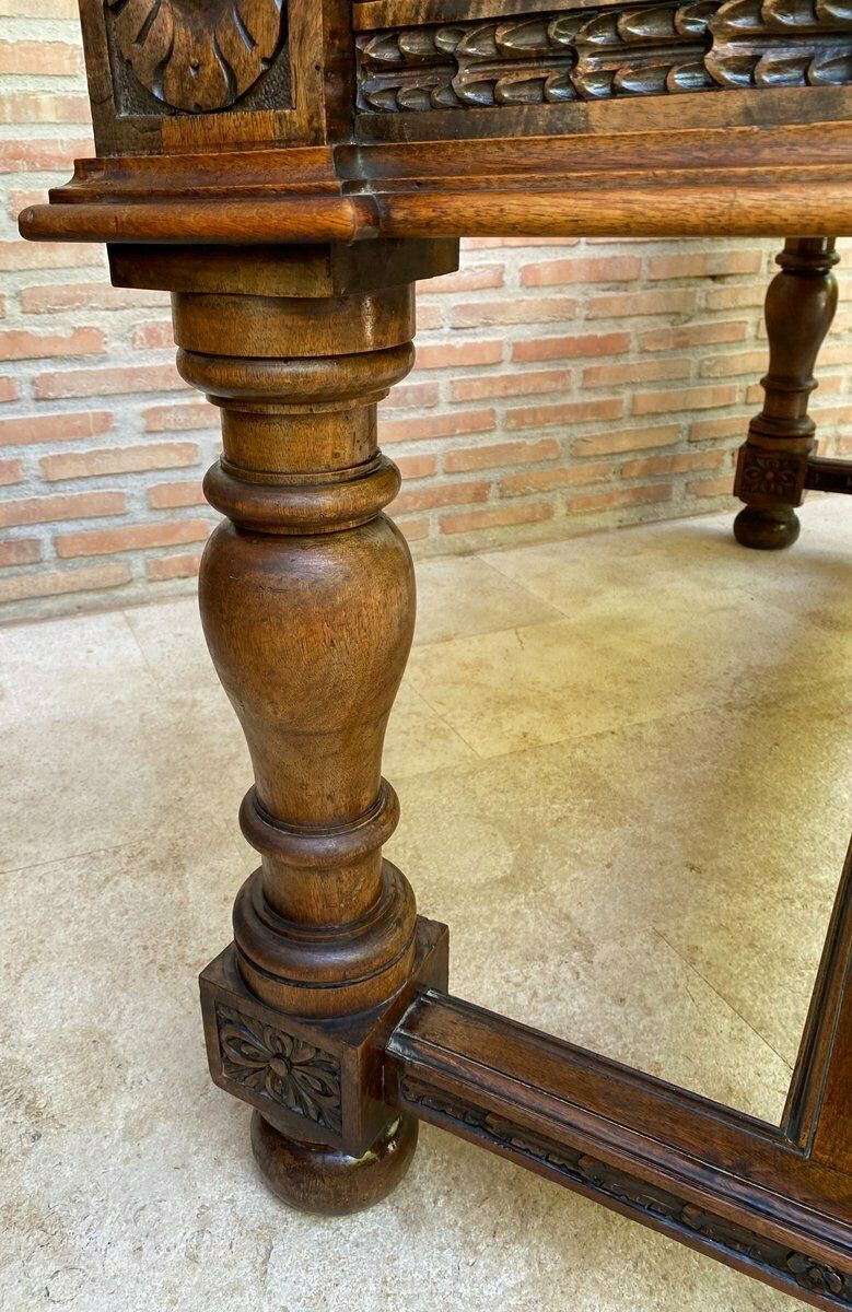 photo furniture 19th Century Spanish Walnut Desk With Two Drawers & Strong Legs, 1890s