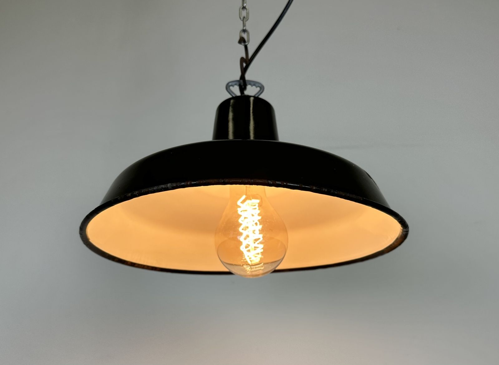 photo furniture Industrial French Dark Green Enamel Factory Lamp, 1960s