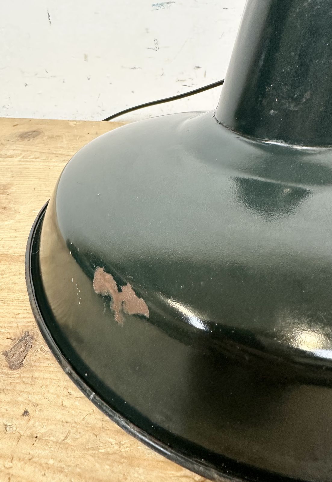 photo buy Industrial French Dark Green Enamel Factory Lamp, 1960s