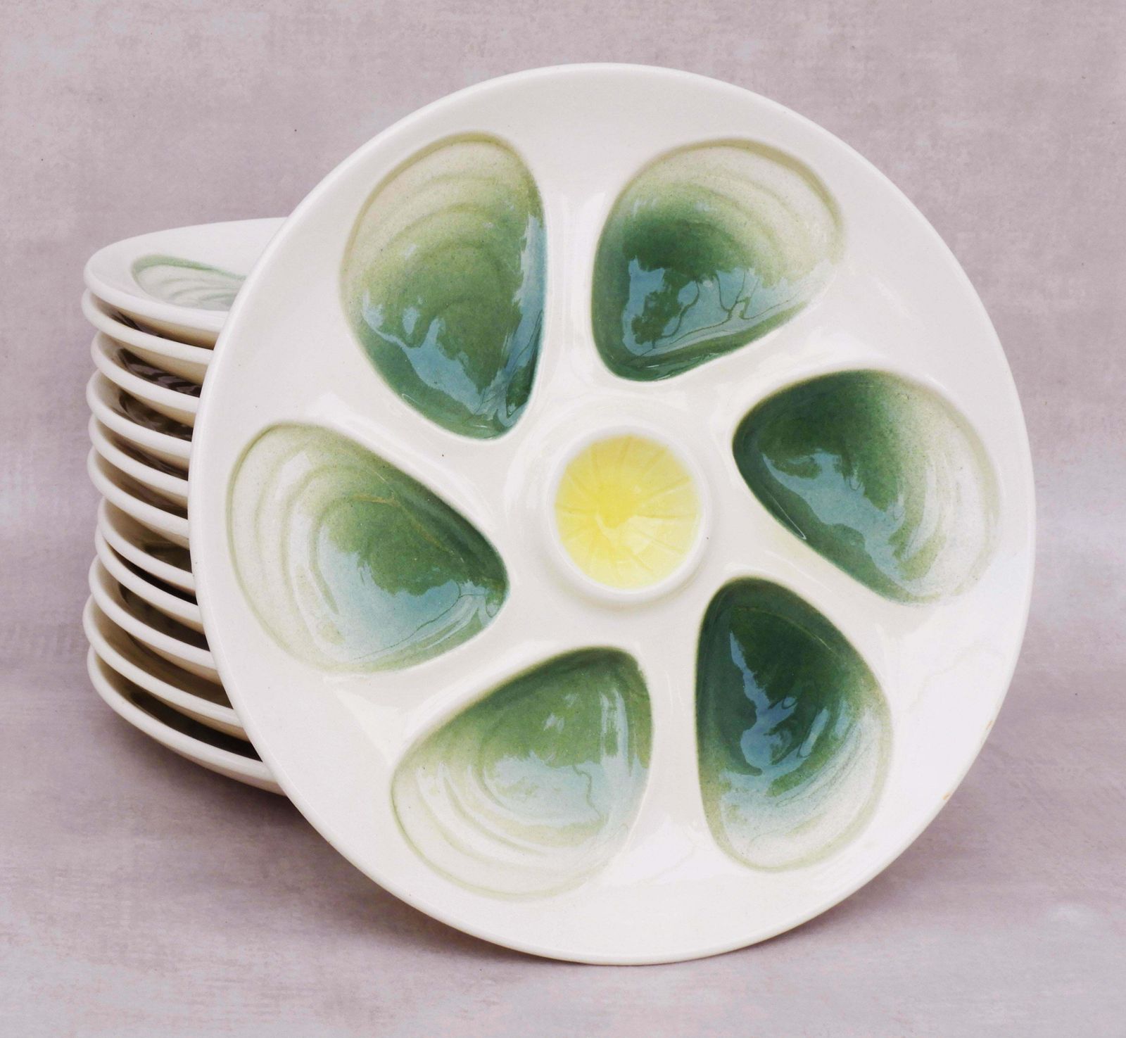 Set Of Twelve French Vintage Oyster Plates From Salins France C1960 photo 856.84