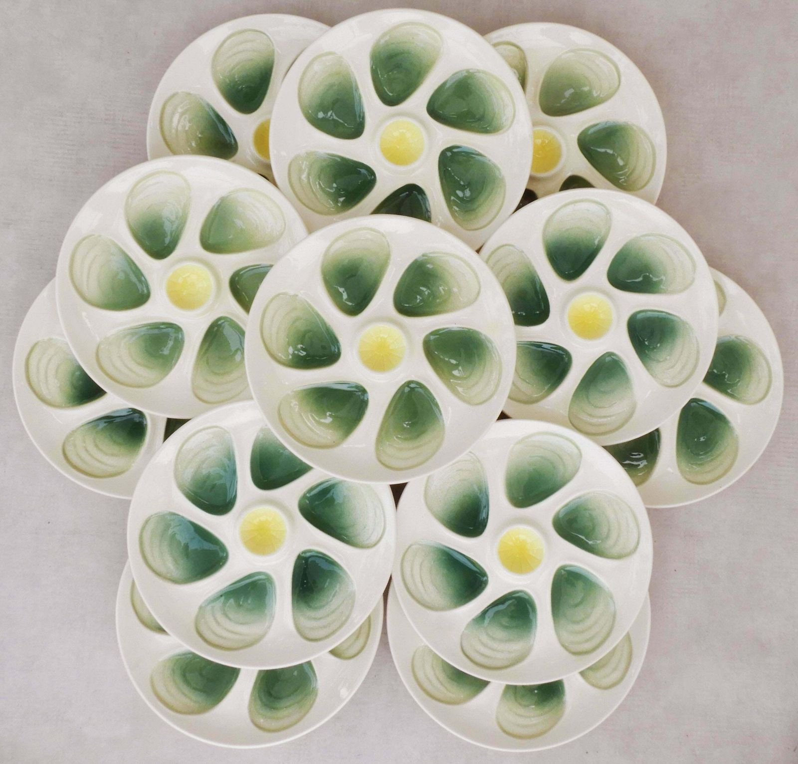 Set Of Twelve French Vintage Oyster Plates From Salins France C1960 photo vintage