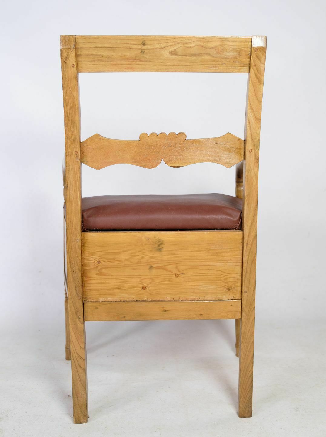 Armchair In Pine & Brown Leather From 1840s photo 575.0